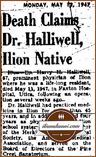 Utica Observer Dispatch IHS Graduate Dr. Harry H. Halliwell 1897