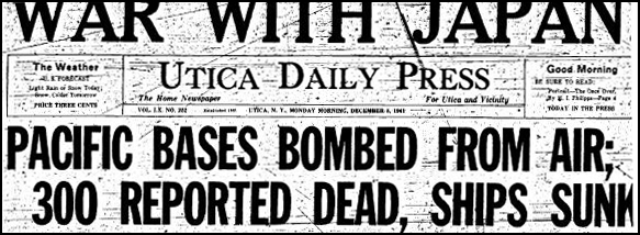 December 8, 1941 Utica Daily Press Headline