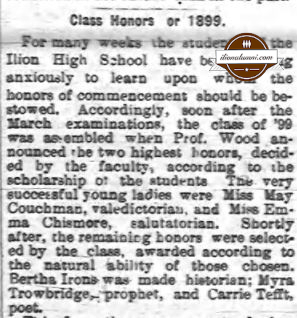 Ilion Citizen IHS Class Honors of 1899