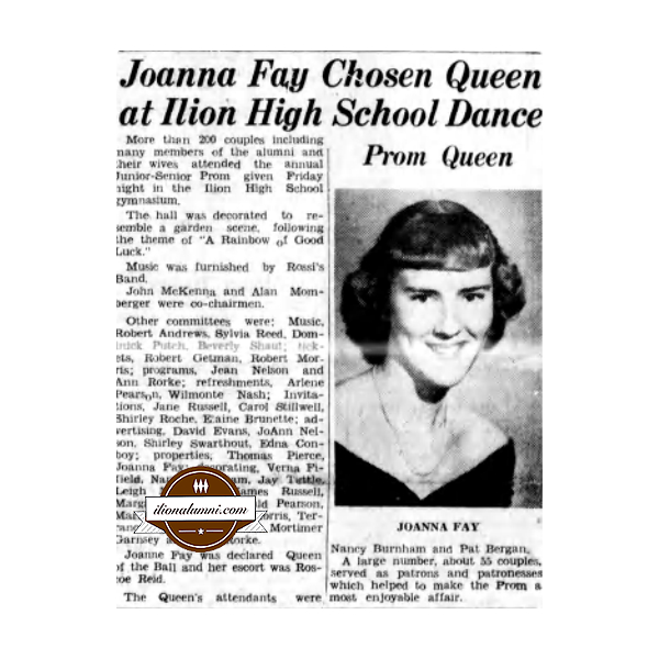 The Ilion Sentinel - Joanna Fay Chosen Queen at Ilion High School Dance - Ilion Class 1949