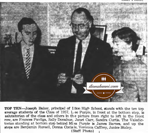 Herkimer Evening Telegram Ilion High School - James Barnes, Lee Purple Win Ilion Class Honors Class of 1957