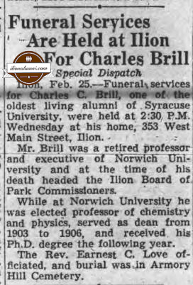 Ilion Citizen IHS Graduate 1881 Charles Brill
