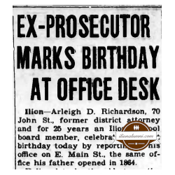 Herkimer Evening Telegram - Ex-Prosecutor Marks Birthday At Office Desk - IHS Academy 1882