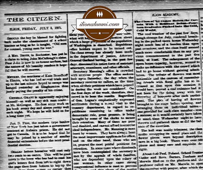 Ilion Citizen IHS Academy 1885