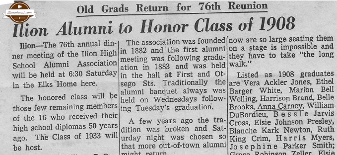 The Evening Telegram - Ilion Alumni to Honor Class of 1908 - Class of 1908
