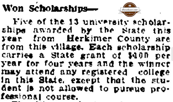 Utica NY Herald Dispatch - 1921 Ilion Scholarships