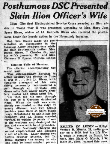 Herkimer Evening Telegram - Posthumous DSC Presented Slain Ilion Officer's Wife - 1936