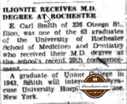 Ilion Sentinel - E. Carl Smith M. D. Degree - IHS Graduate 1940