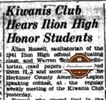 The Ilion Sentinel - IHS Class of 1941 - First Russell Park Flag 