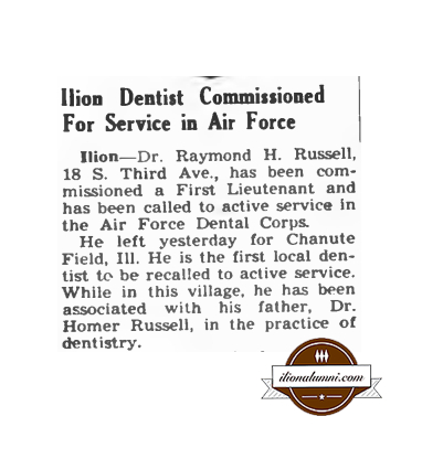 Herkimer Evening Telegram  - IHS 1942 - Ilion Dentist Commissioned For Service in Air Force