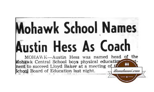 Herkimer Evening Telegram  - IHS 1942 - Mohawk School Names Austin Hess As Coach
