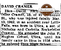 The Utica Observer - IHS 1942 - David Cramer Obiturary