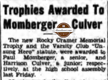 The Ilion Sentinel IHS 1942 Trophies Awarded To Momberger - Culver