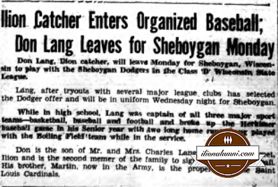The Ilion Sentinel - Ilion Catcher Enters Organized Baseball - Ilion Class 1948