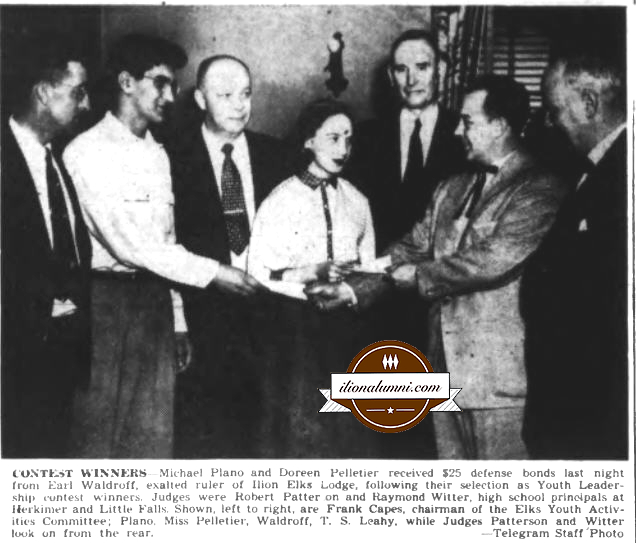 Herkimer Evening Telegram Elks Youth Leadership Award 1953