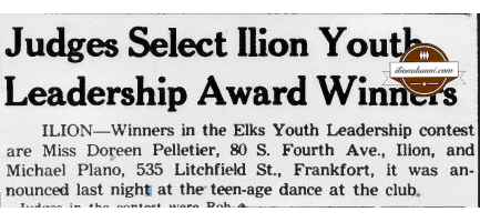 Herkimer Evening Telegram Elks Youth Leadership Award 1953