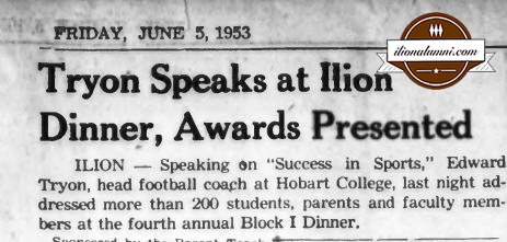 Herkimer Evening Telegram - Tryon Speaks at Ilion Dinner, Awards Presented - 1953