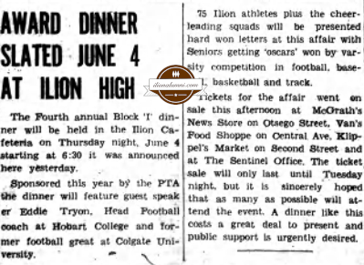 The Ilion Sentinel - Award Dinner Slated June 4 At Ilion High - 1953