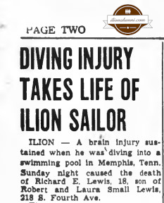 Herkimer Evening Telegram - Richard Lewis, Diving Injury Takes Life of Ilion Sailor - 1954