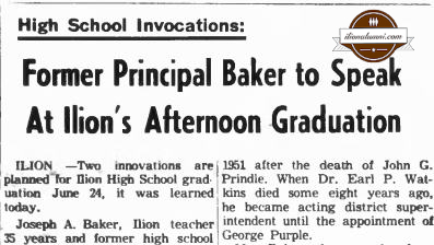 Herkimer Evening Telegram - Former Principal Baker to Speak At Ilion's Afternoon Graduation - 1962