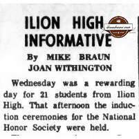 Herkimer Evening Telegram - Ilion High Informative - By Mike Braun and Joan Withington - IHS 1966