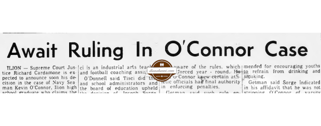 Herkimer Evening Telegram - Await Ruling In O'Connor Case - IHS 1970