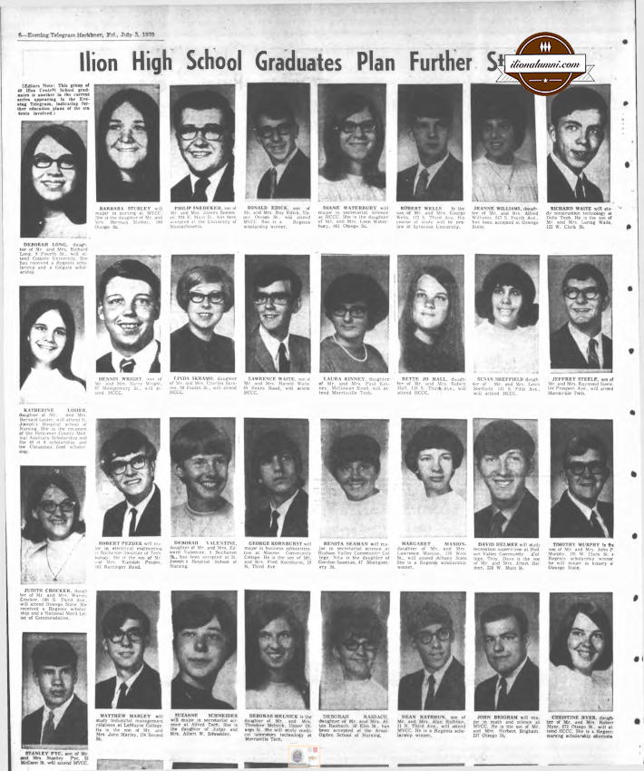 Herkimer Evening Telegram - Ilion Graduates Plan Further Studies - 1970