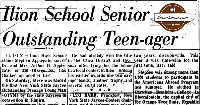 Utica Observer Dispatch - Ilion School Senior Outstanding Teen-ager - IHS 1970