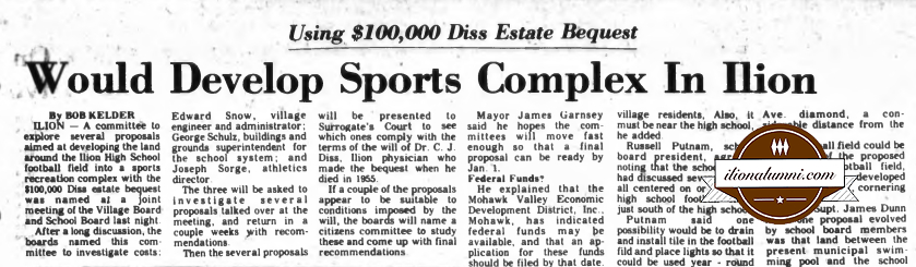 The Herkimer Evening Telegram - Using $100,000 Diss Estate Bequest Would Develop Sports Complex - Class of 1972