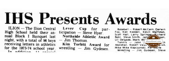 Herkimer Evening Telegram - IHS Presents Awards - Class of 1974 Herkimer Evening Telegram - IHS Presents Awards - Class of 1974